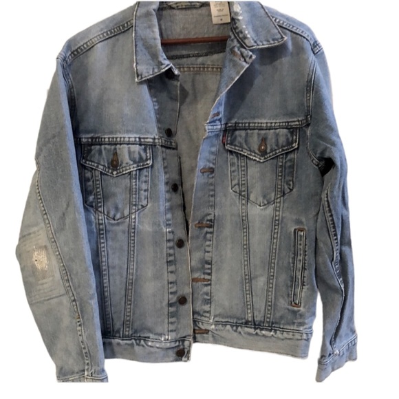 LEVI’S DISTRESSED DENIM STANDARD TRUCKER JACKET BLUE SIZE MEDIUM